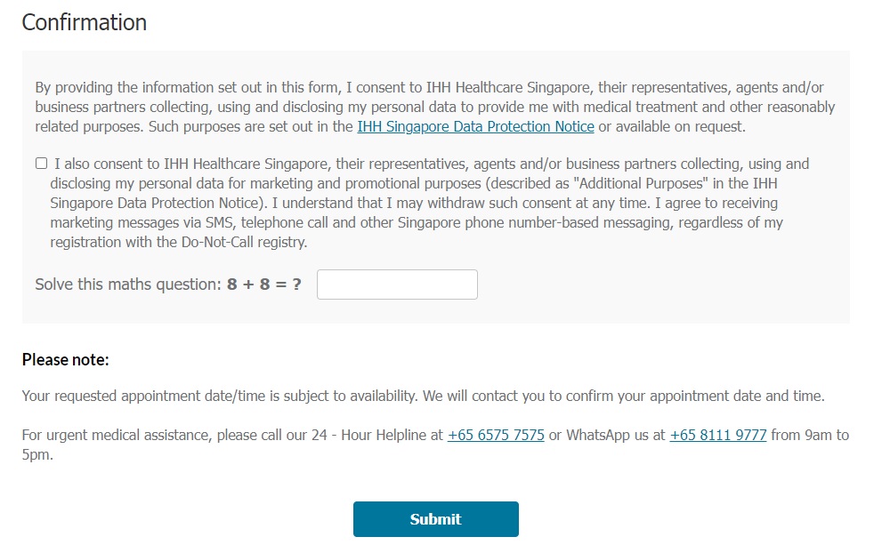 Gleneagles Hospital Singapore appointment