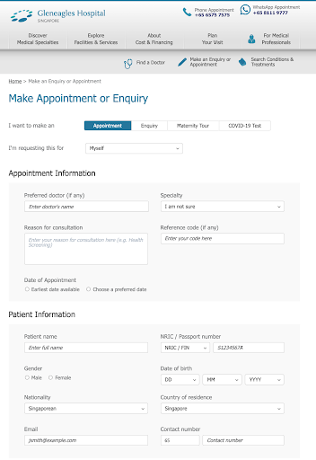 Gleneagles Hospital in Singapore - Orthopadic Appointment