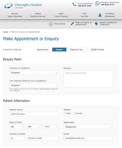 Gleneagles Hospital in Singapore - Orthopadic Enquiry