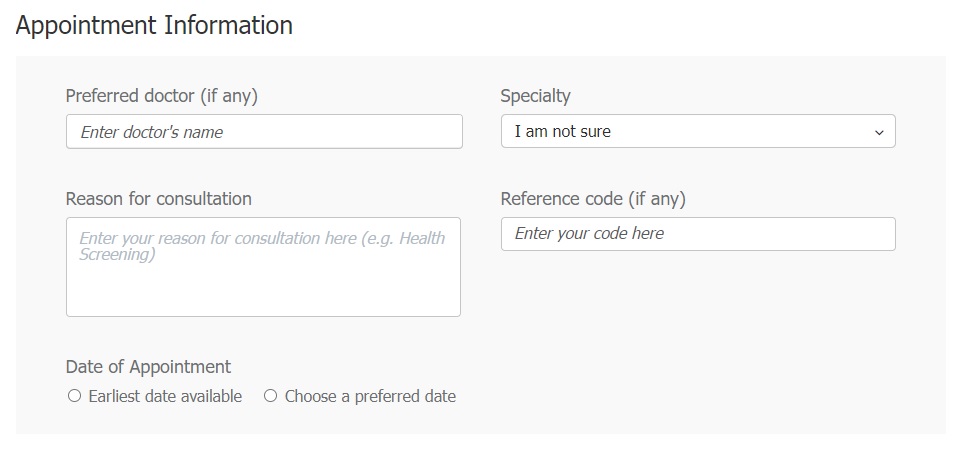 Gleneagles Hospital Singapore - Health Screening Packages Appointment Step 2
