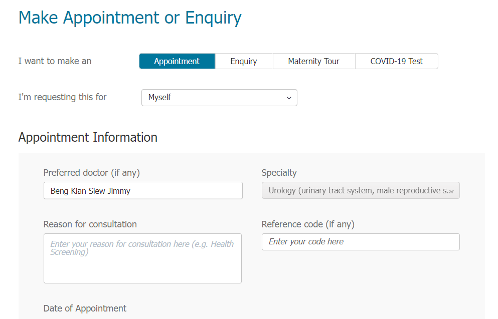 Gleneagles Singapore Appointment